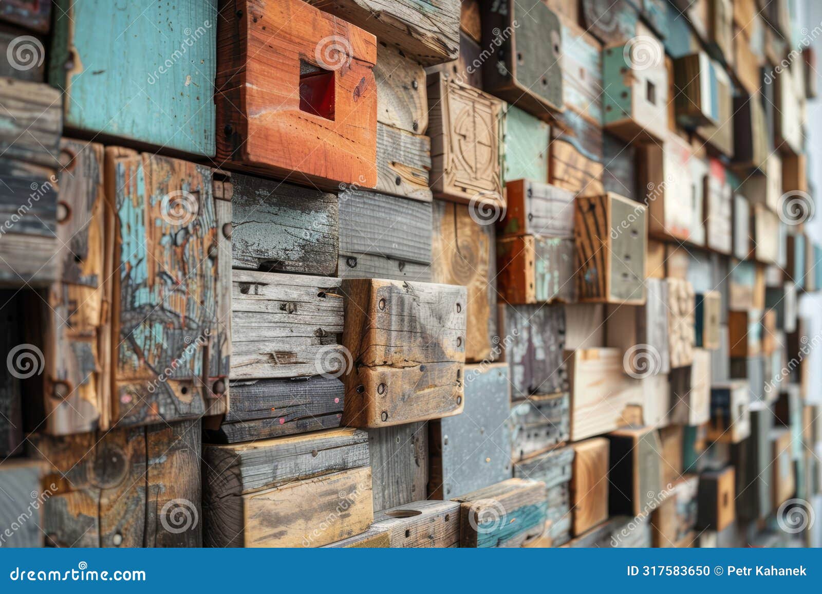 art installation created with reclaimed timber pieces, exploring environmental themes and textural contrasts. ai