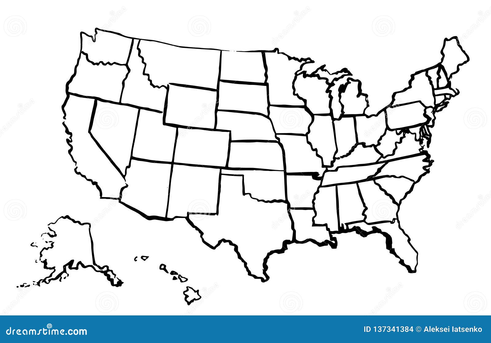 Art Map of United States De Dibujo De América Linear Ilustración del