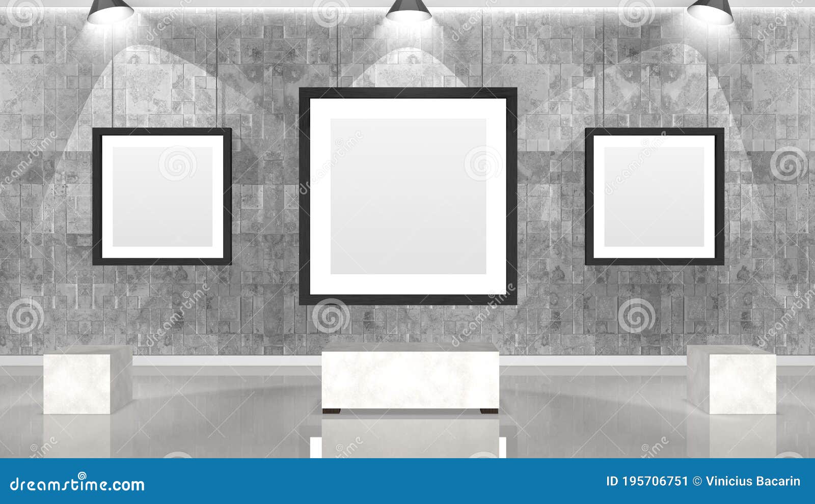 Art Museum Wall with Three Square Frames Stock Illustration