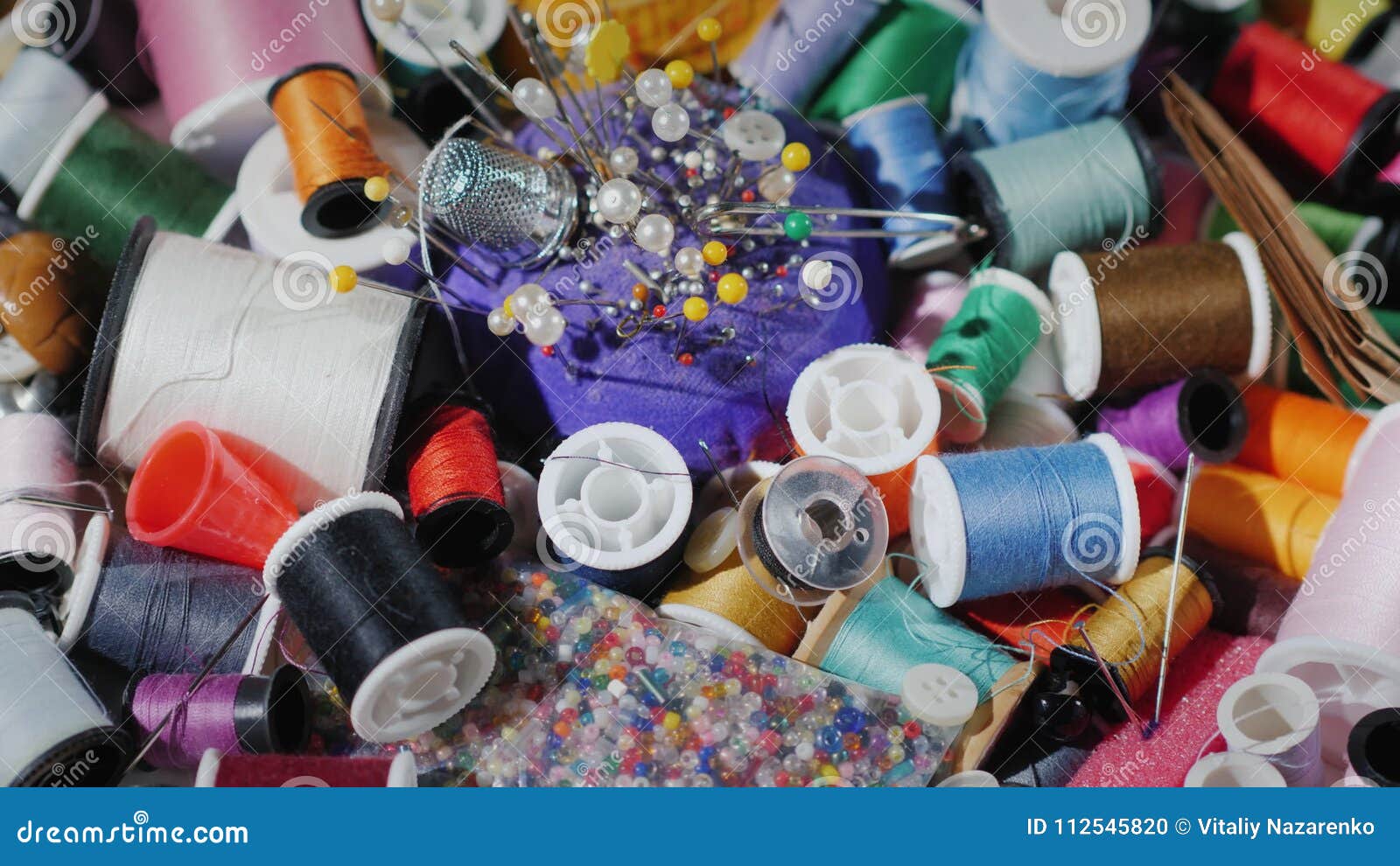 Background with Threads, Needles and Other Accessories for Embroidery