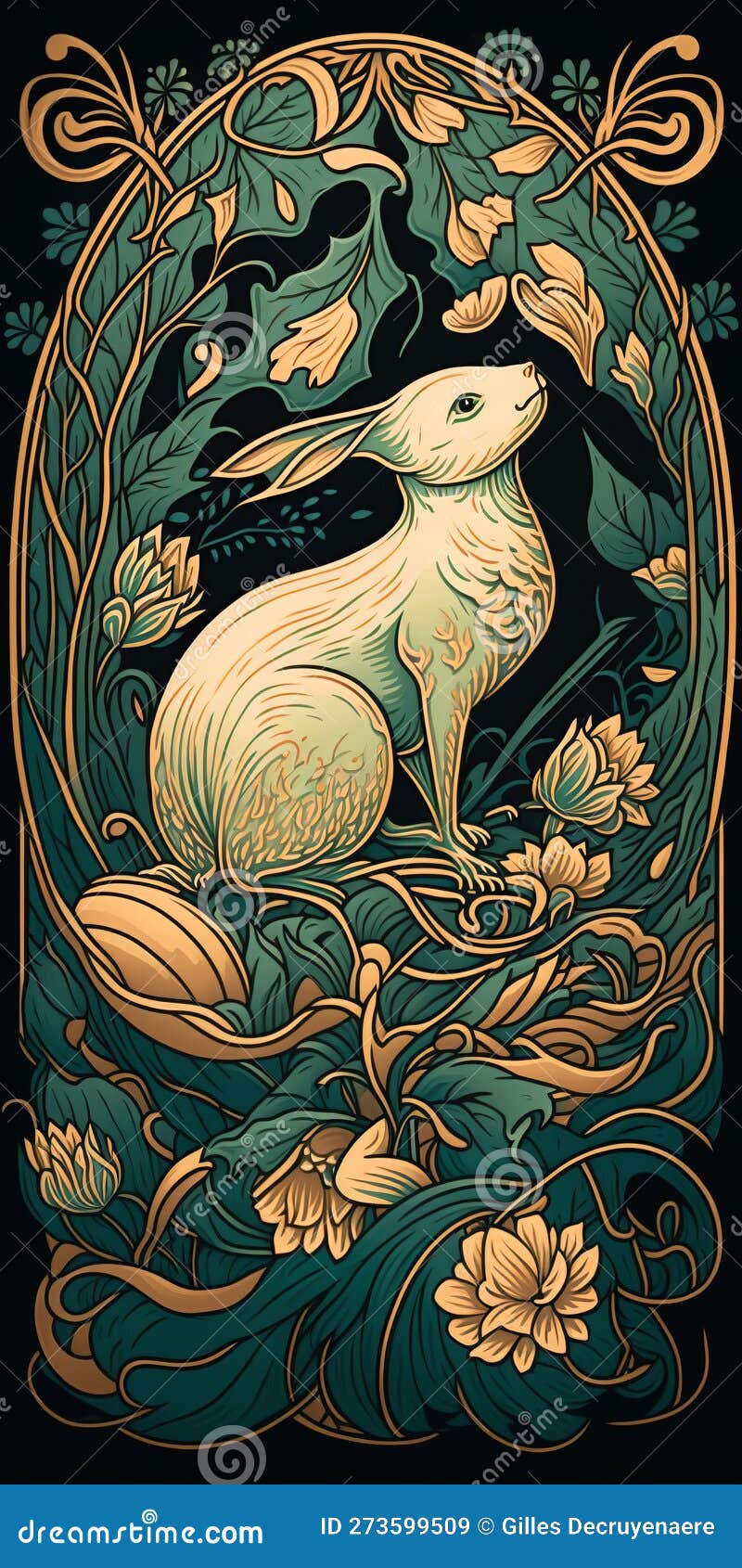 Art Nouveau Easter Illustration, Generated AI Stock Illustration