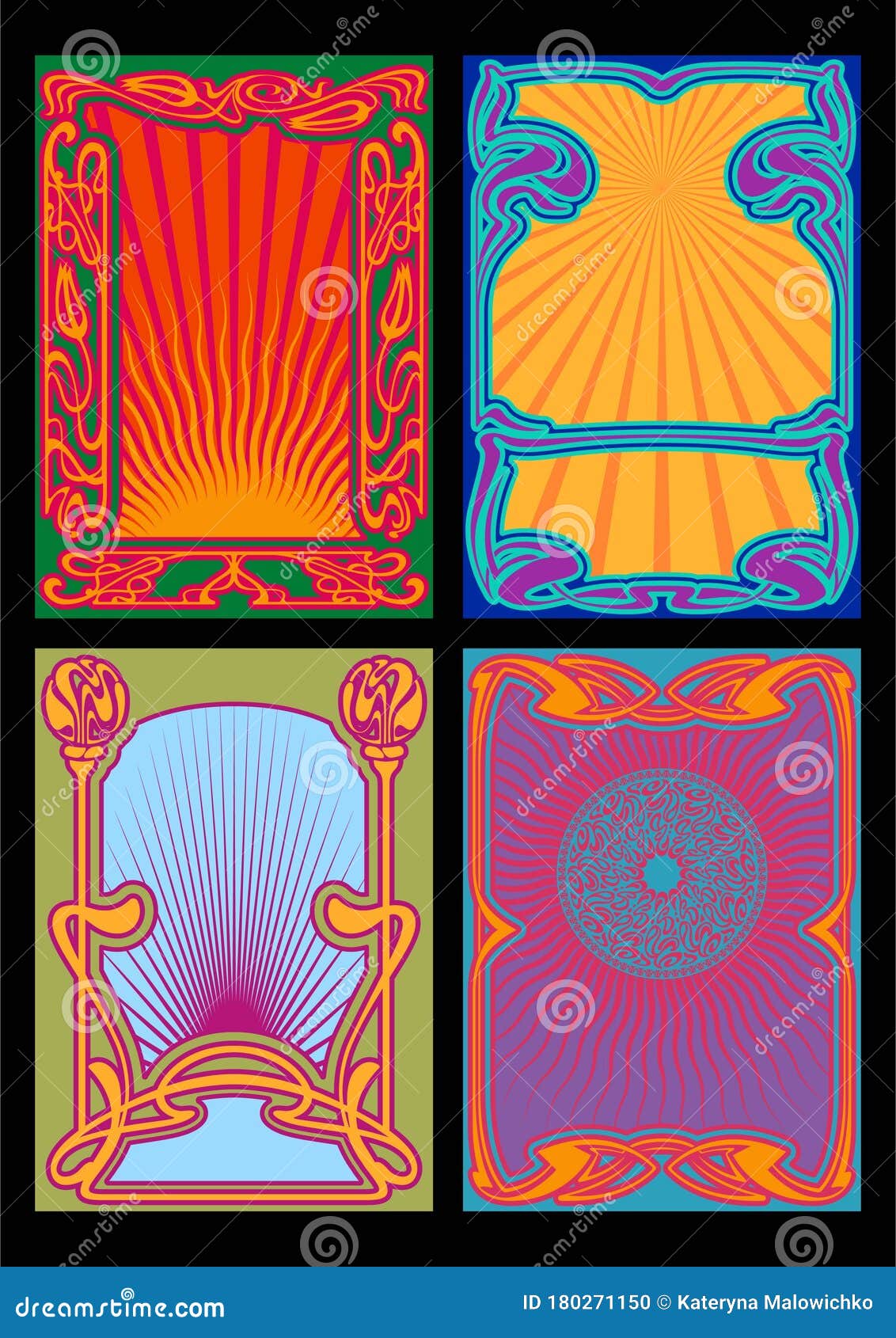 art nouveau frames psychedelic art colors