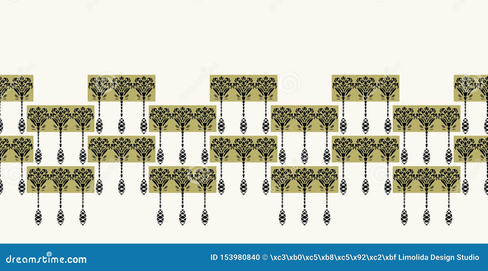 art nouveau ornamental flower motif border. jugendstil style ribbon trim. retro floral damask textile tape. decorative arts crafts