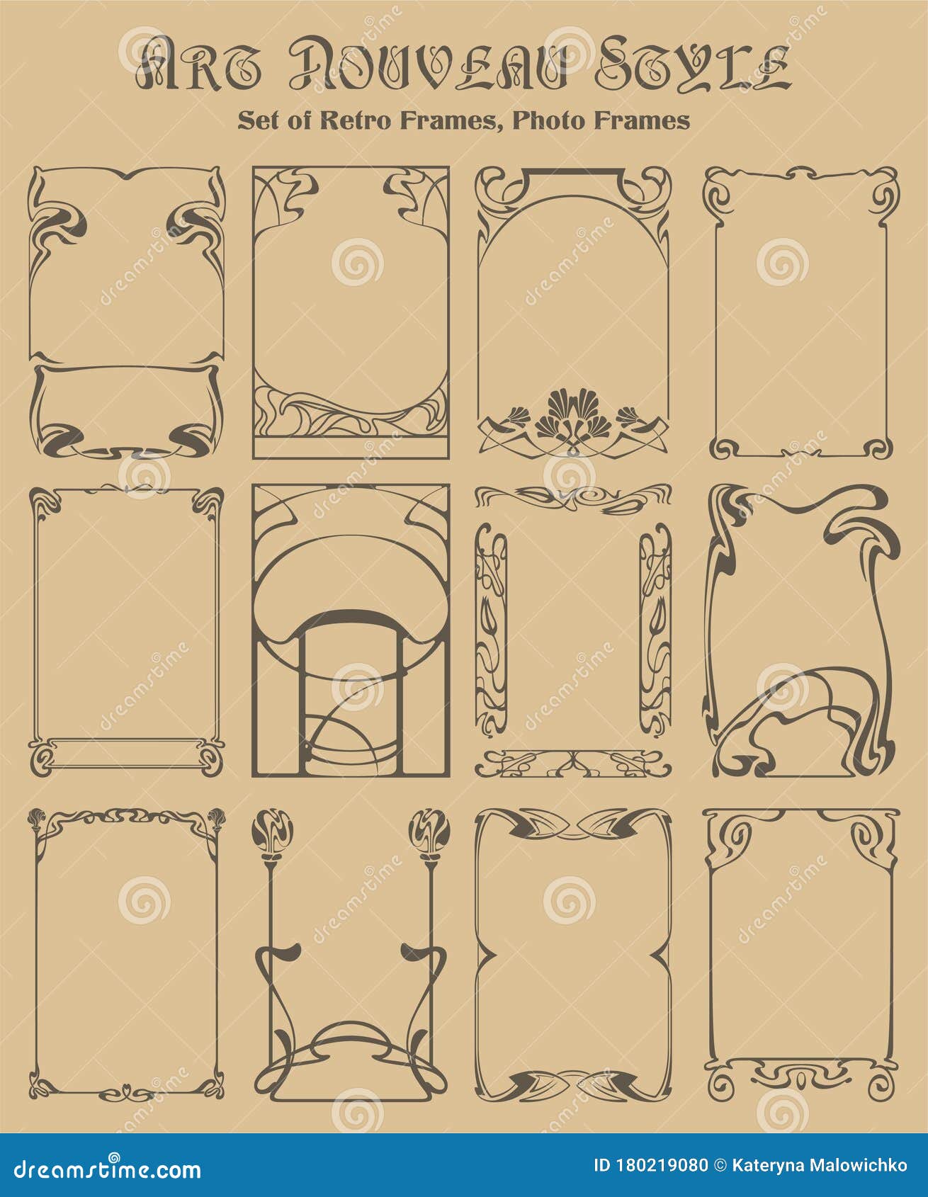 art nouveau style vignette set