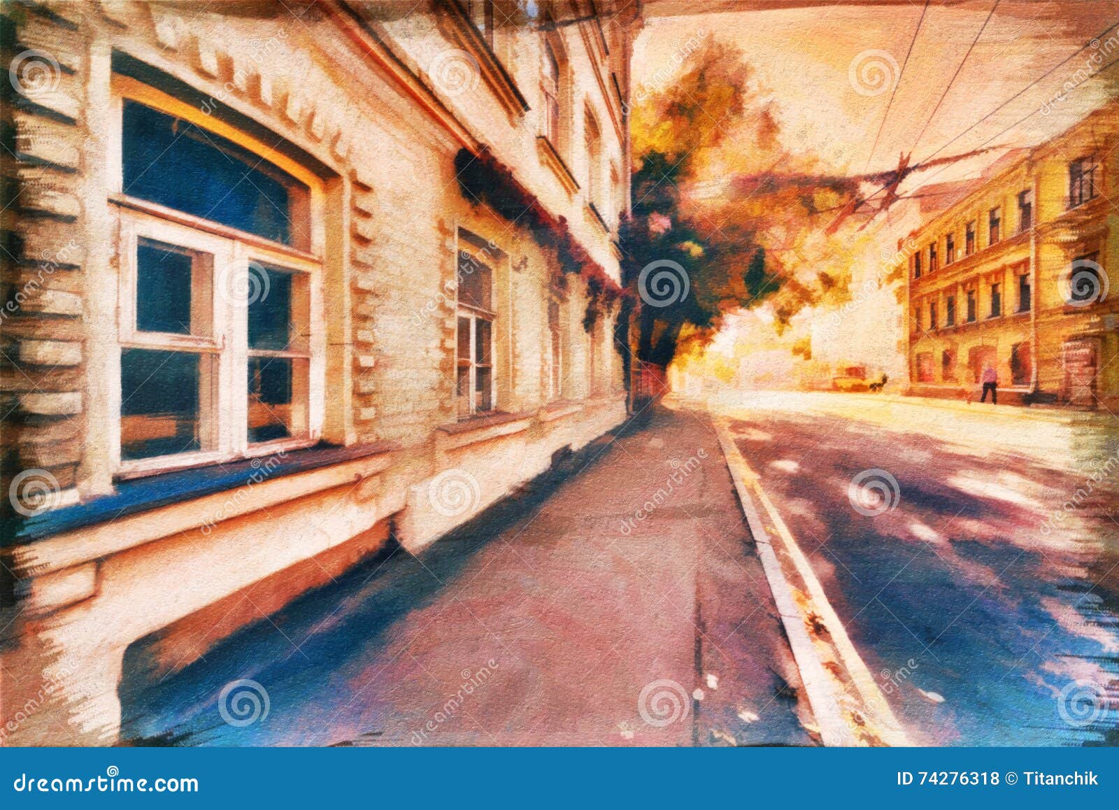 art painting style- old street in the modern city