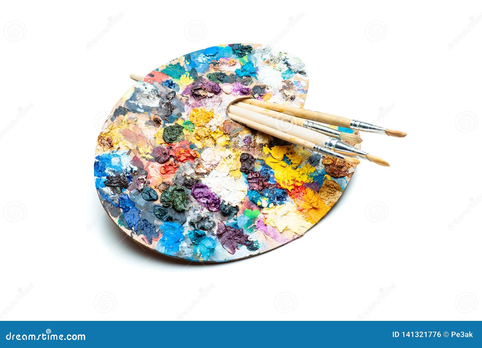 Art Palette and a Brush on White Background Stock Photo Image of