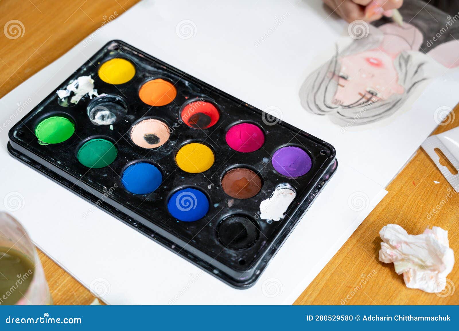 Art Palette with Paint on the White Paper Stock Photo Image of