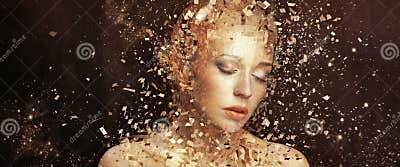 Art Photo of Golden Woman Splintering To Thousands Elements Stock Photo ...