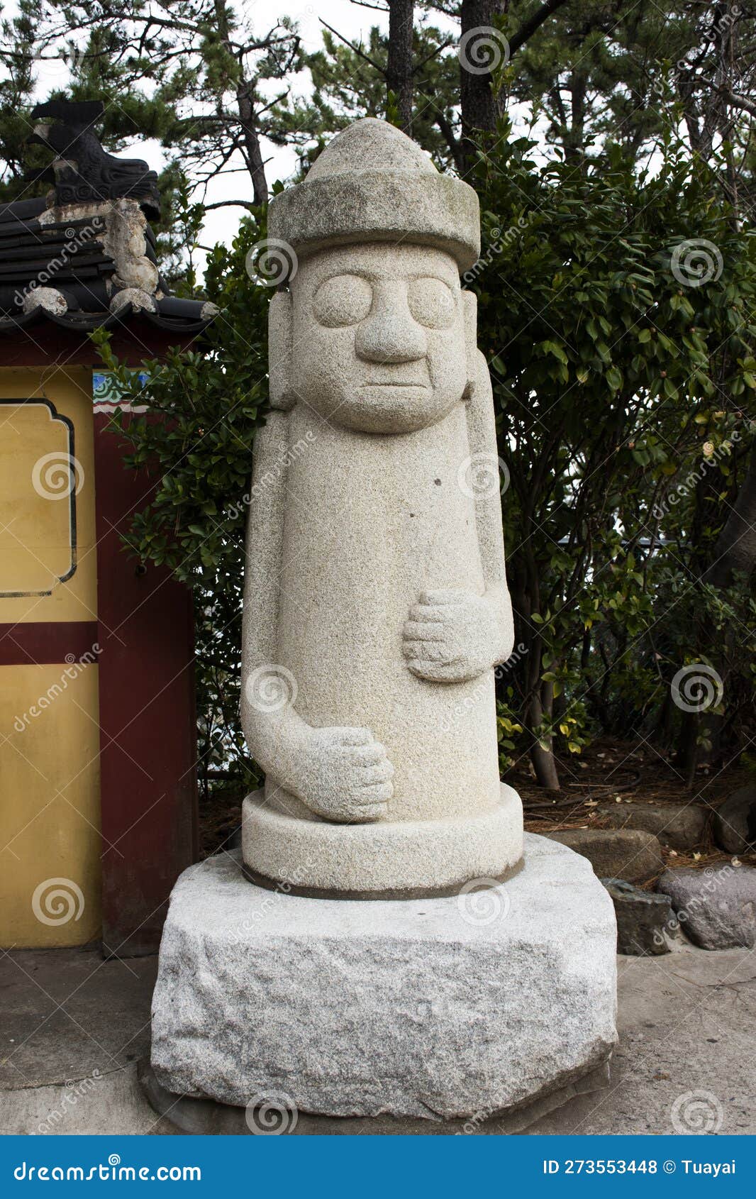 art sculpture dol hareubangs figure or tol harubangs statue  of jeju island in haedong yonggungsa temple or yonggung shrine