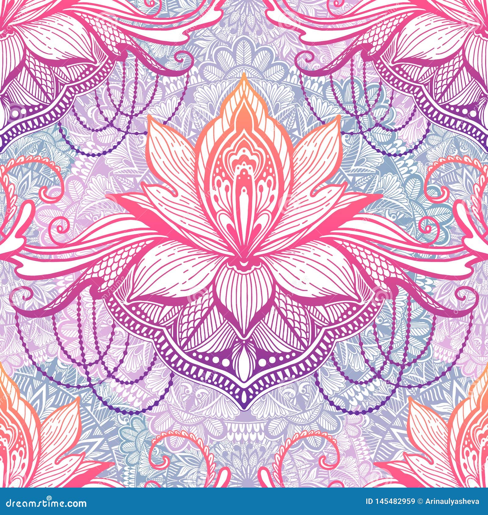 Art Seamless Pattern Lotus Flower Mandala. Ethnic Abstract Print