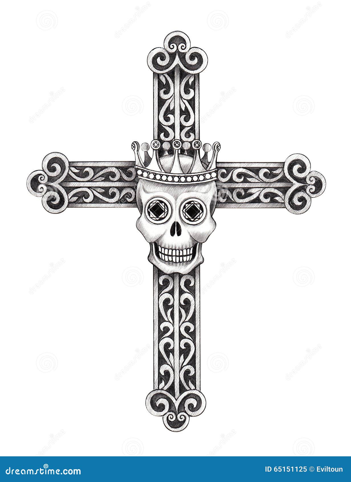 Art skull cross tattoo. stock illustration. Illustration of black - 65151125