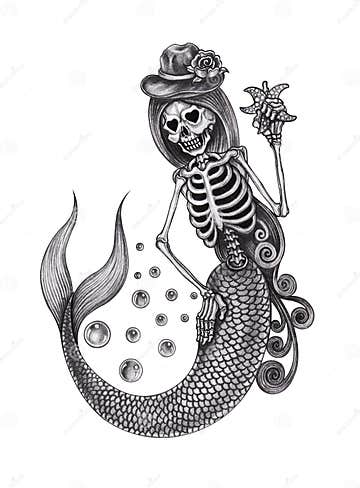 Art skull mermaid. stock illustration. Illustration of concept - 101320839