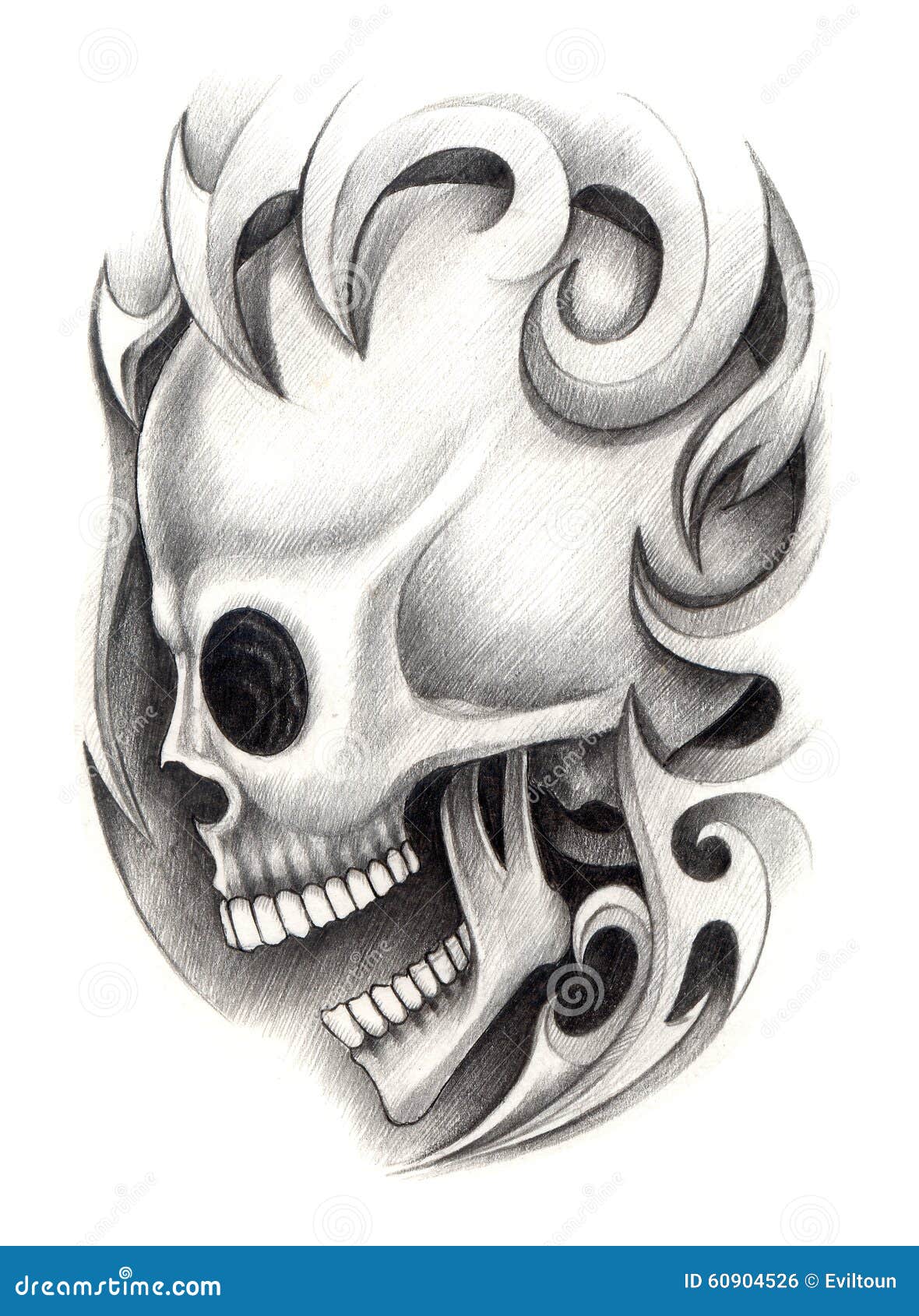 Art skull tattoo. stock illustration. Illustration of graphic - 60904526