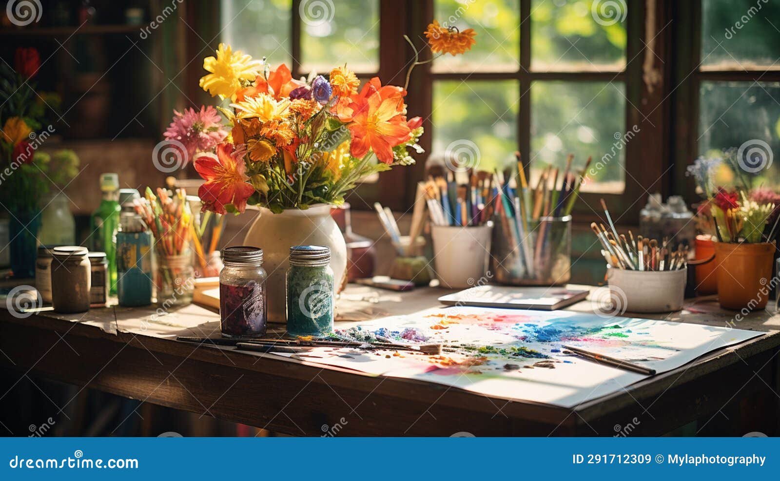 Art studio of a painter stock illustration. Illustration of easel