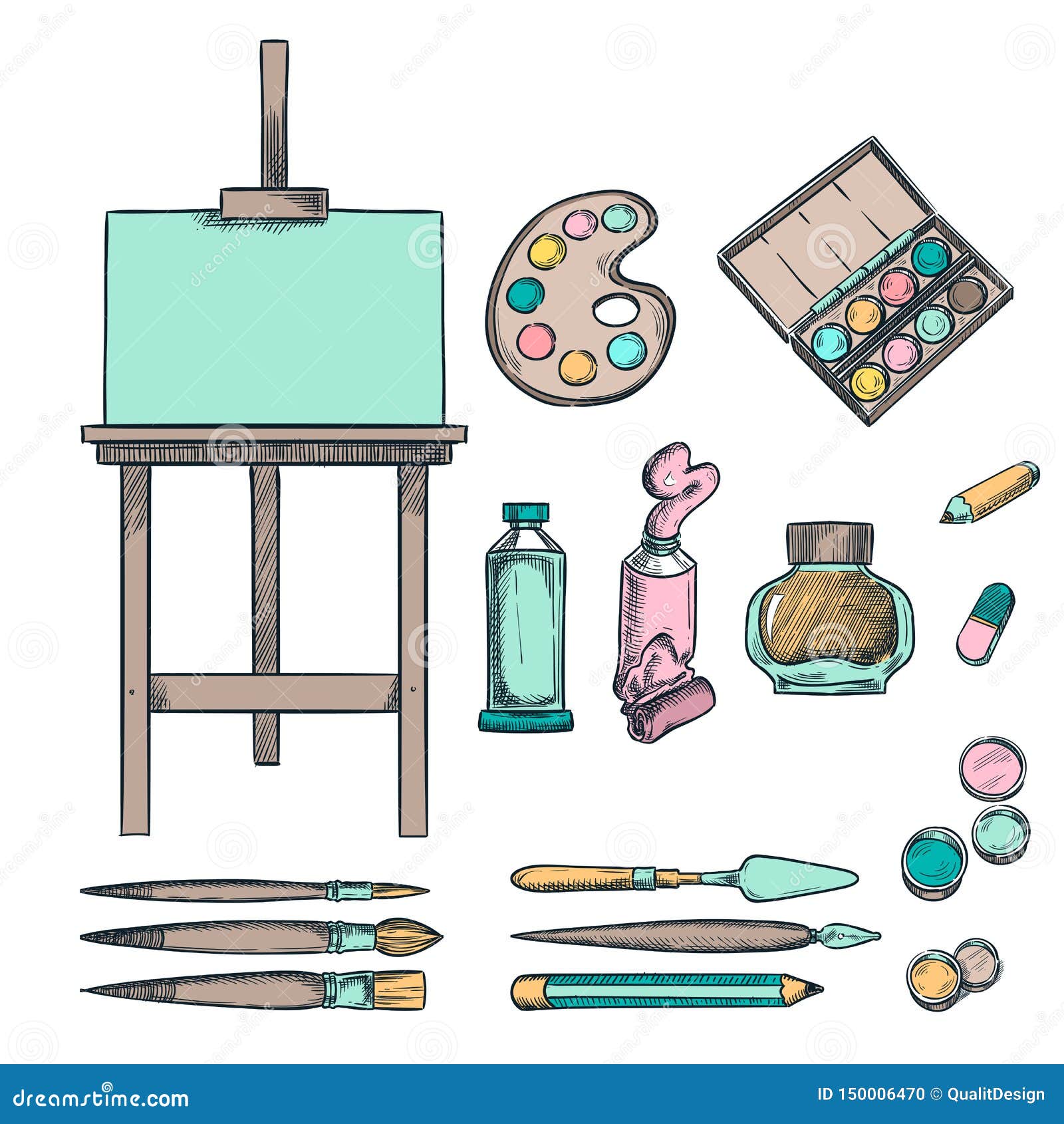 https://thumbs.dreamstime.com/z/art-supplies-color-sketch-illustration-drawing-painting-calligraphy-design-elements-isolated-white-background-hand-drawn-150006470.jpg