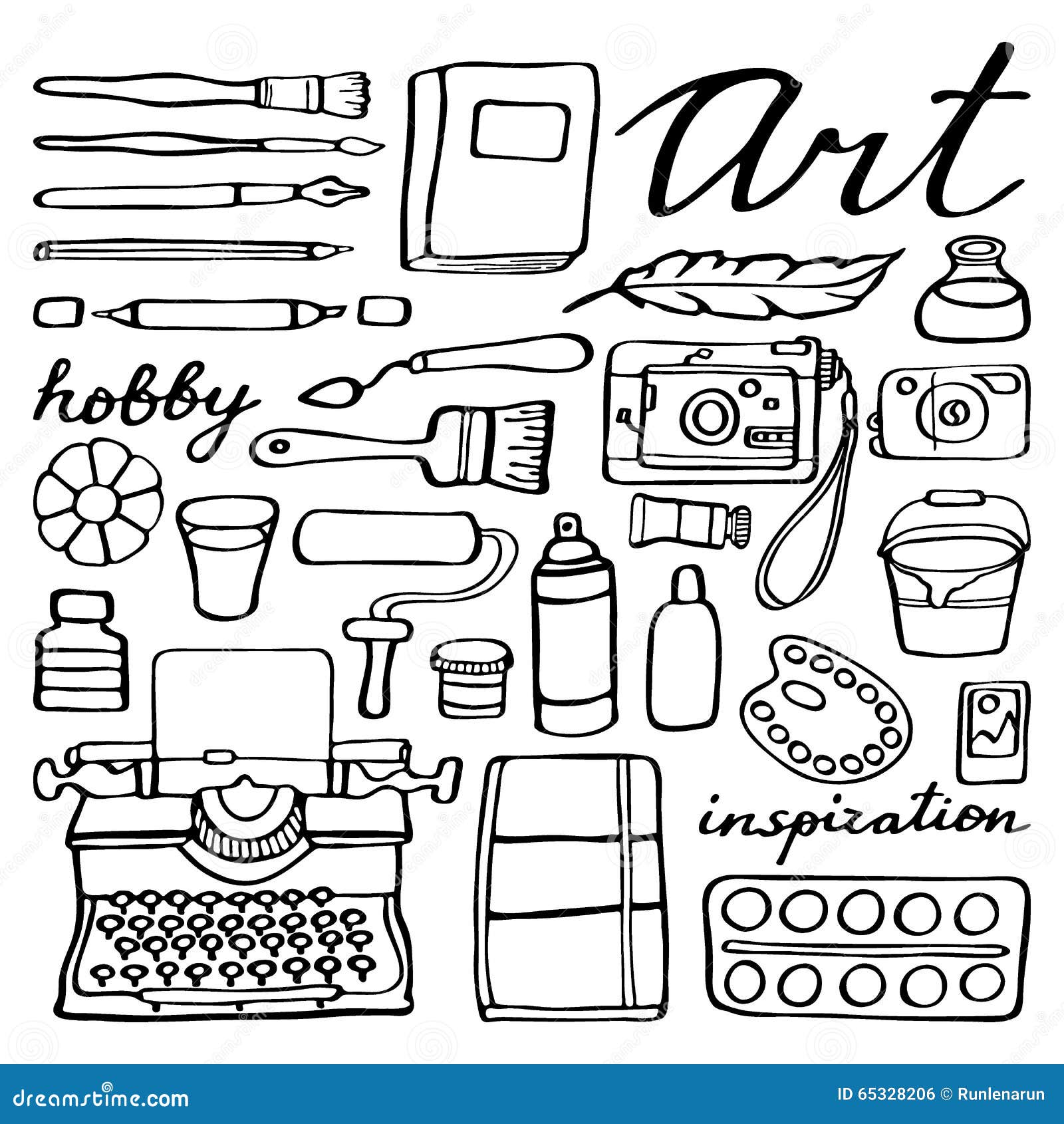 Art Supplies Set Hand Drawn Cartoon Collection Of Stock Vector