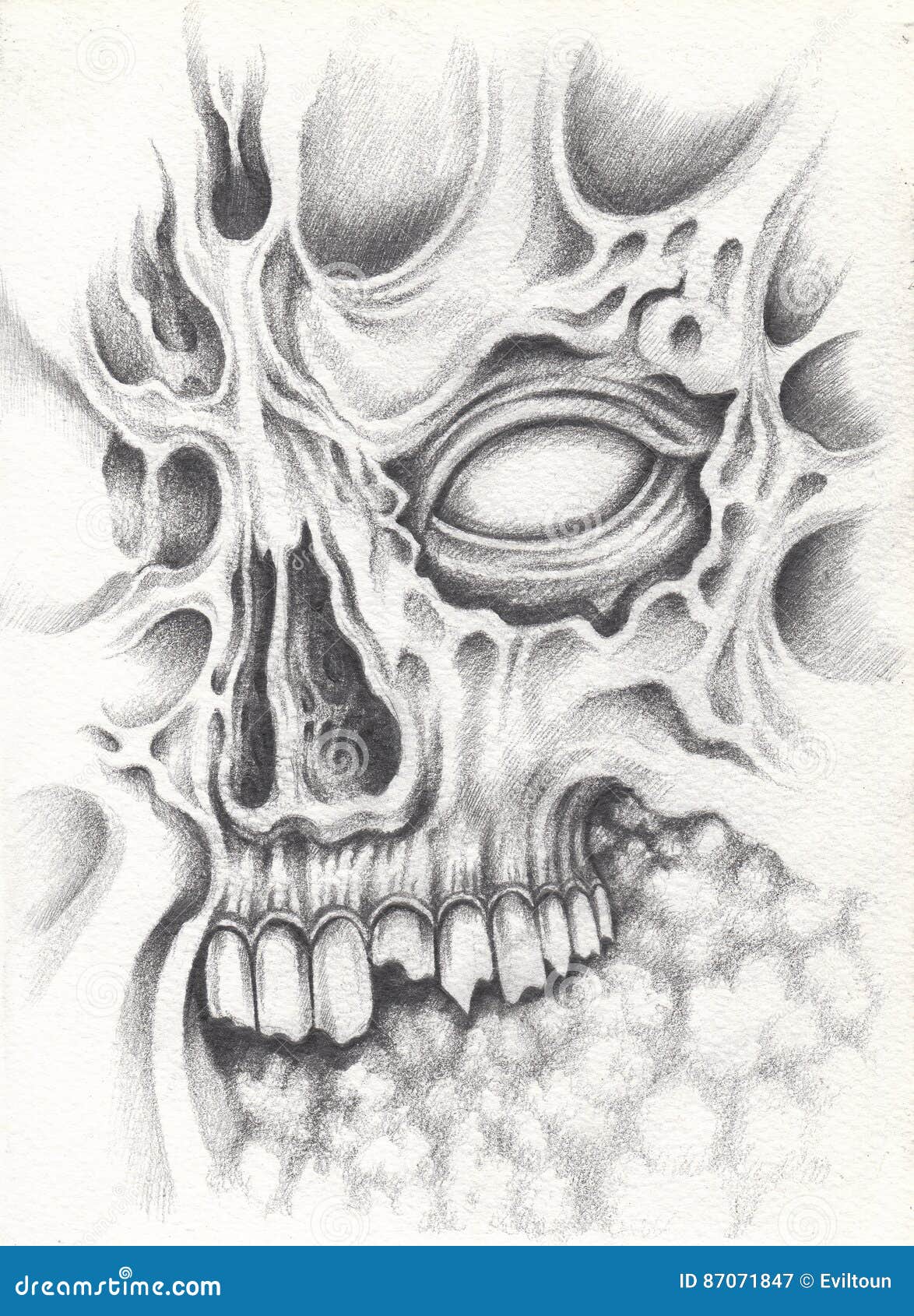 Skull Tattoo Hand Pencil Drawing on Paper Stock Illustration   Illustration of humor scary 80552215