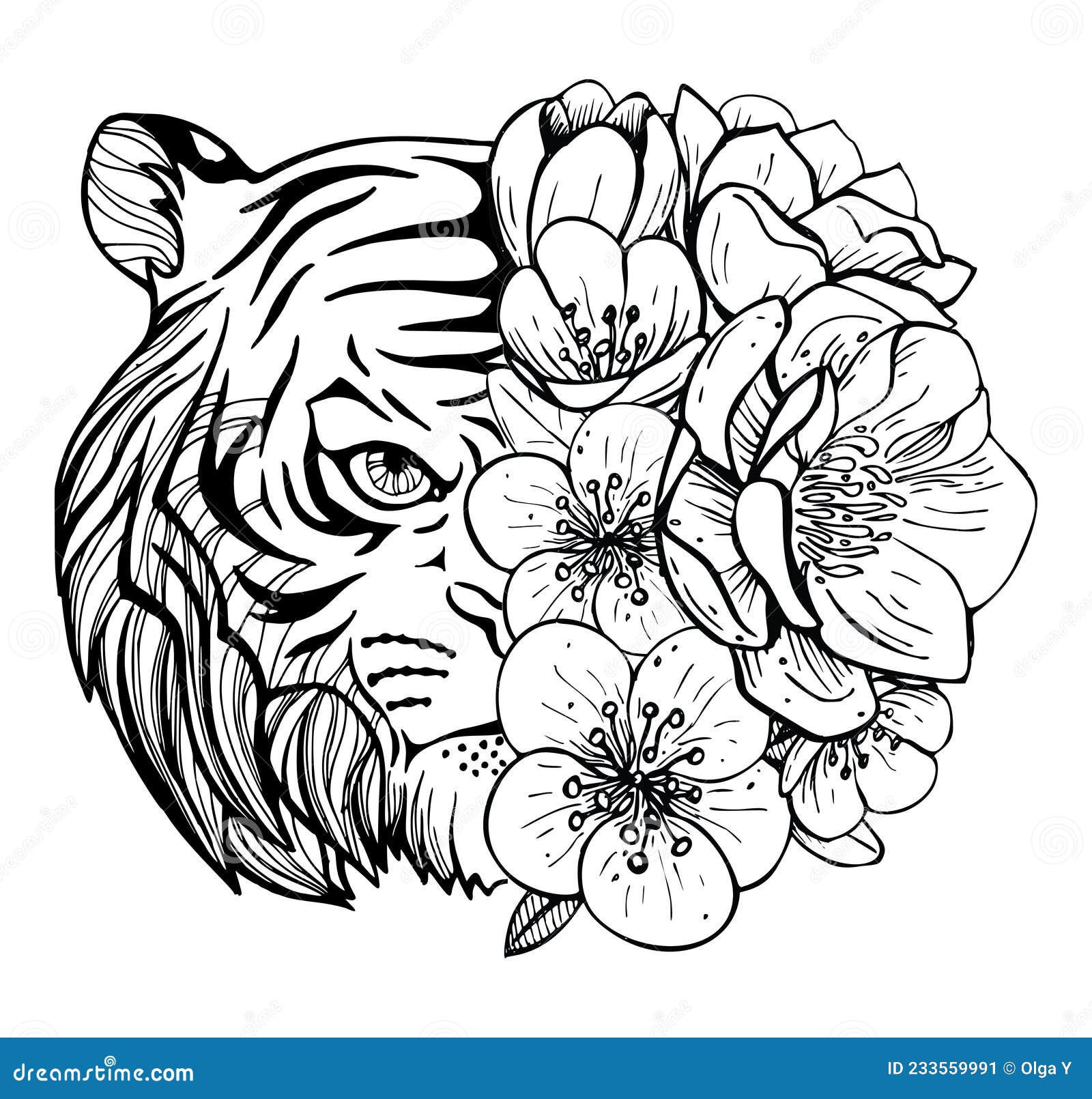 Colouring Pictures with a Tiger and Flower. Art Therapy Coloring Page for  Adults and Children. Stock Image - Image of design, beautiful: 233559991