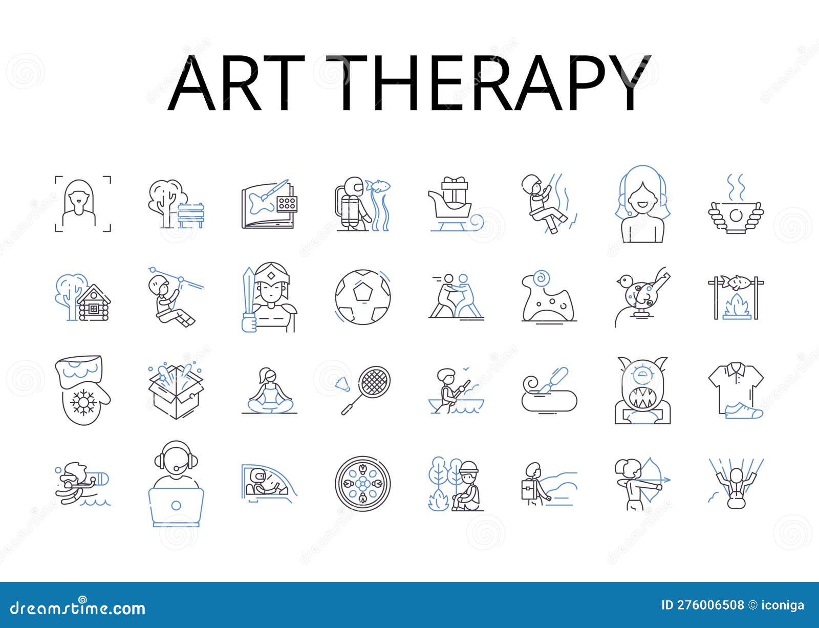 art therapy line icons collection. music therapy, play therapy, drama therapy, movement therapy, narrative therapy