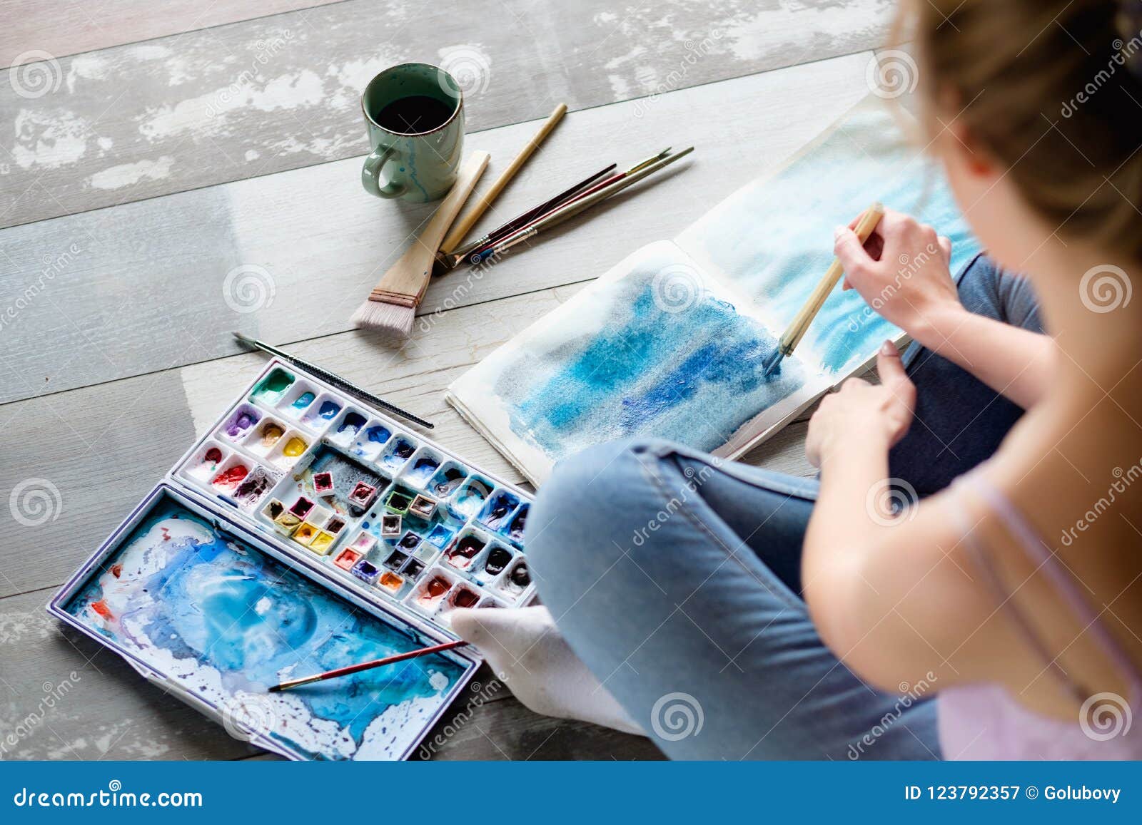 Art Therapy Class Watercolor Abstract Blue Paint Stock Image - Image of ...