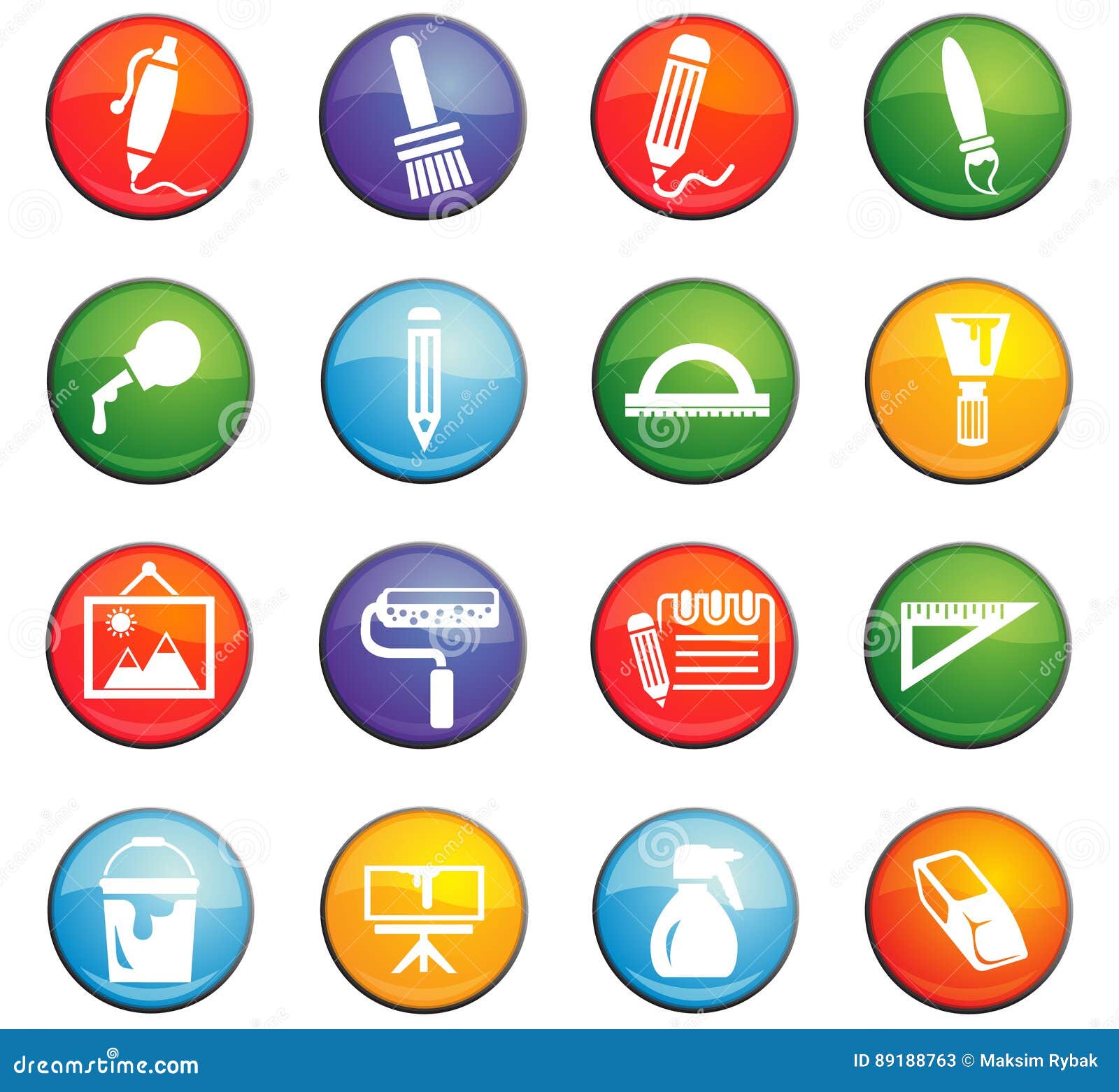 Art tools icon set stock illustration. Illustration of bucket 89188763