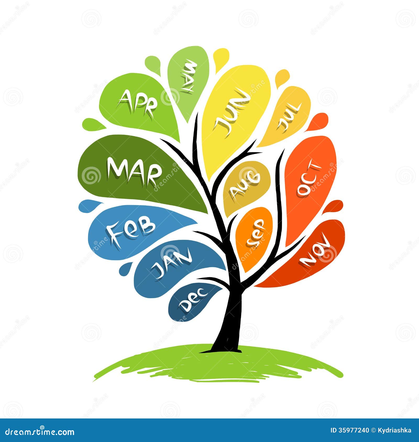 Art Tree Design With 12 Petal Months Of Year Stock Vector ...