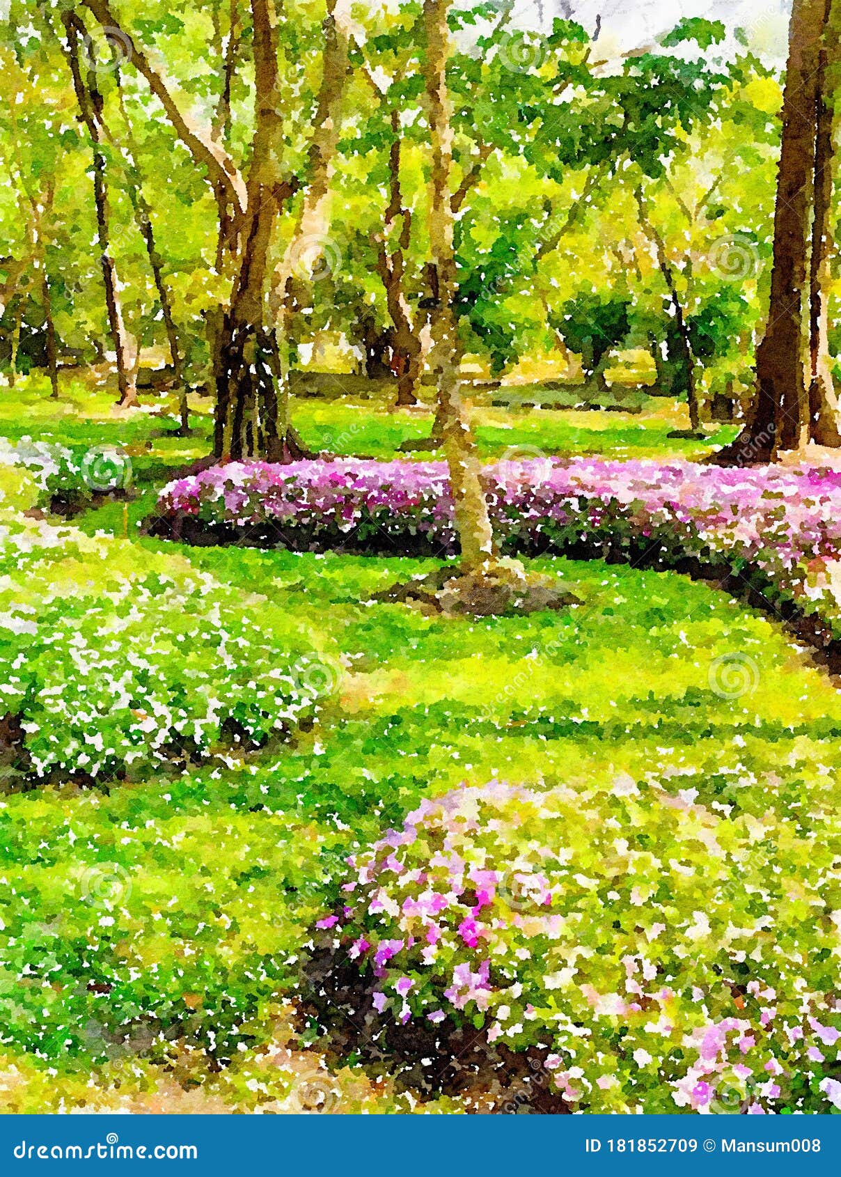 Watercolor of Flower Garden Stock Image Image of paint, grass 181852709