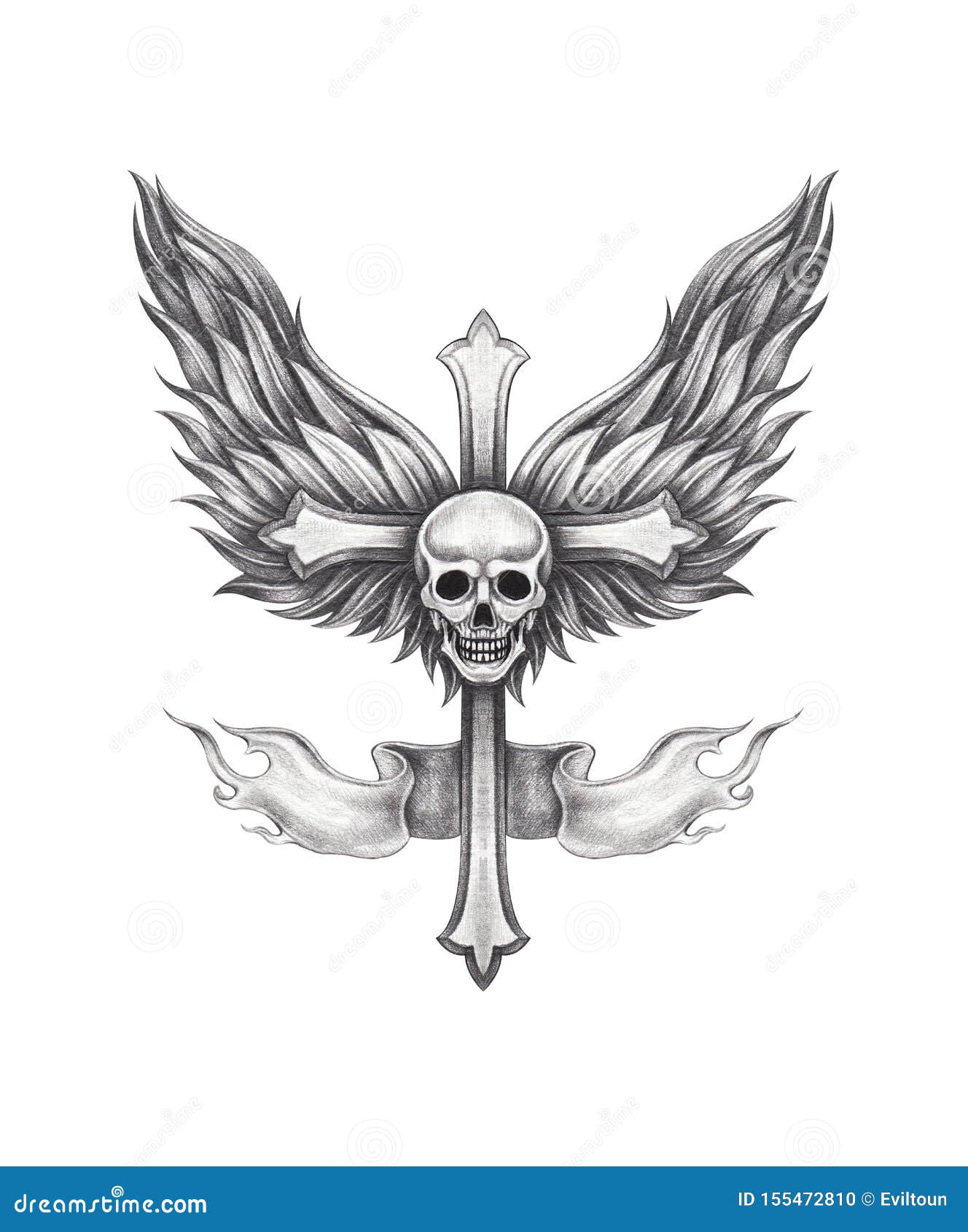 Art Wings Angel Skull Cross Tattoo. Stock Illustration - Illustration of  human, design: 155472810