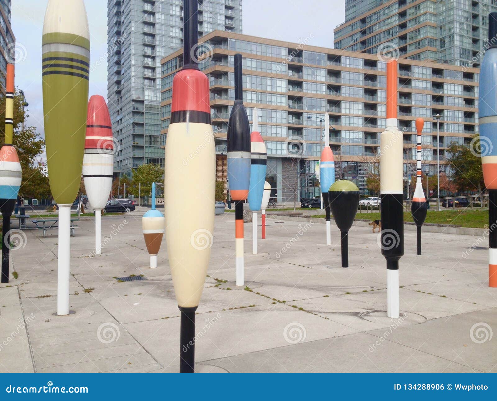 https://thumbs.dreamstime.com/z/art-work-float-forms-colorful-display-large-fishing-bobbers-represent-canoe-landing-park-downtown-toronto-canada-134288906.jpg