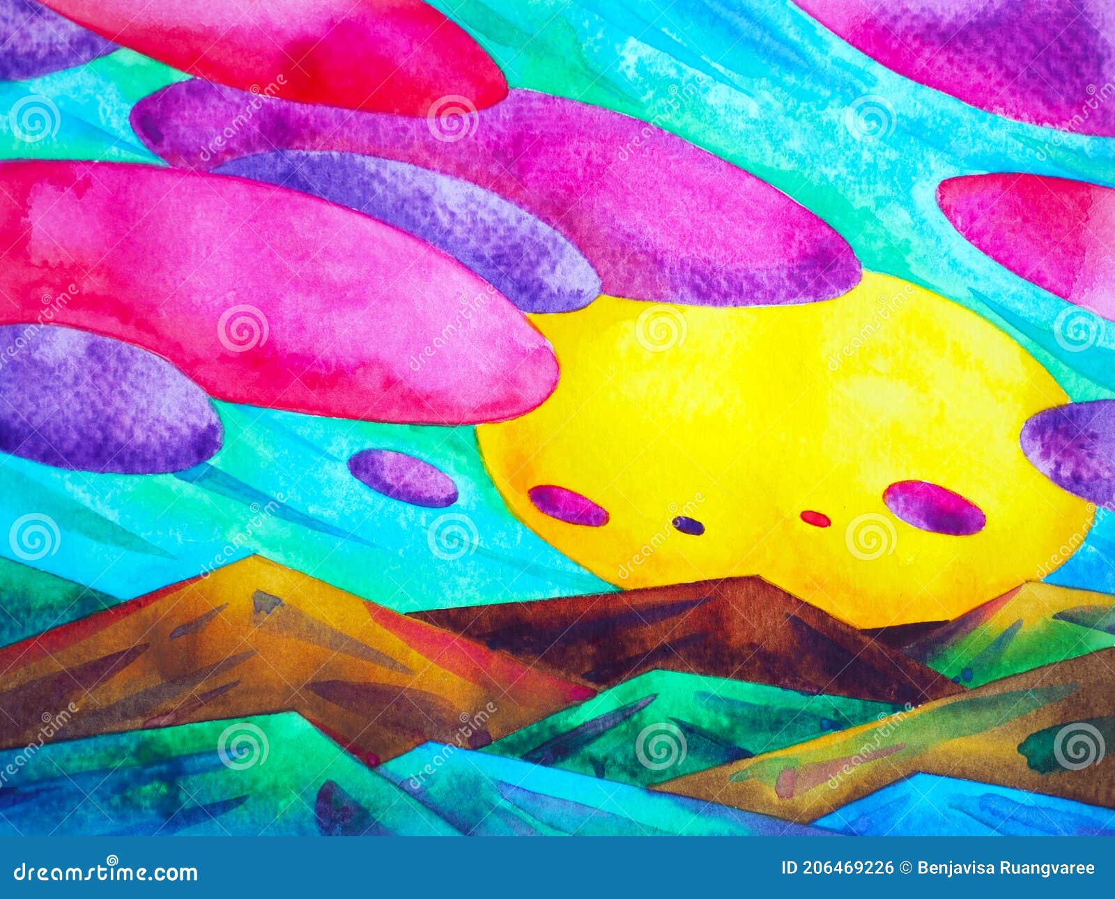 Arte Abstracto Fantasía Paisaje Nube Color De Cielo Acuarela Pintura Diseño  De Dibujos De Escena Natural Stock de ilustración - Ilustración de salud,  escena: 206469226