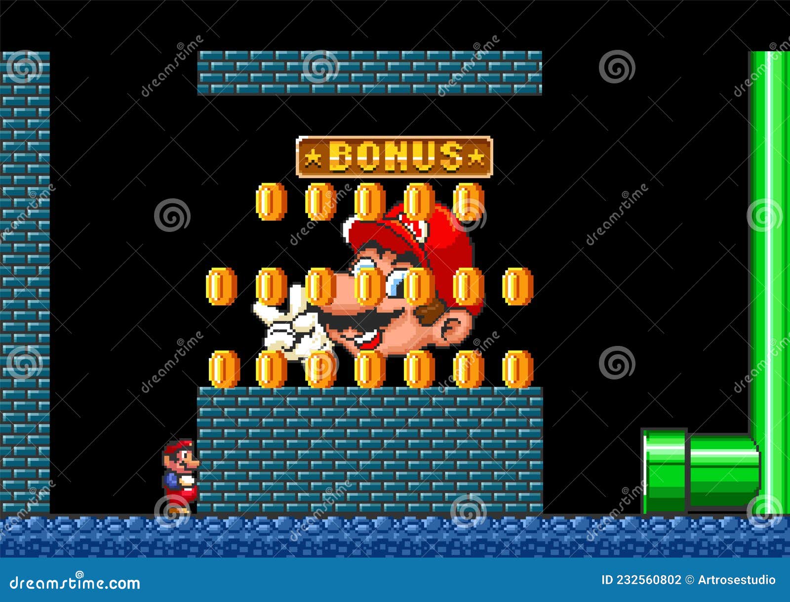 Um jogo estilo pixel art com super mario bros. plataforma de