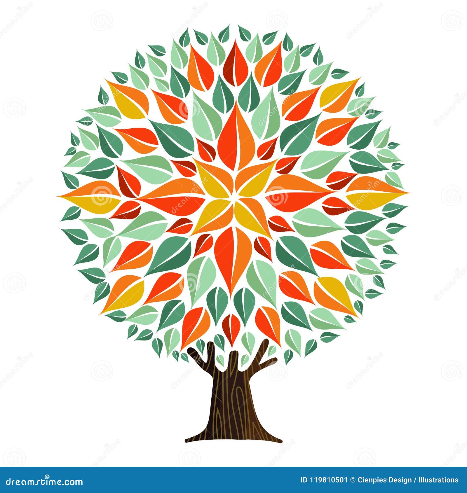 Arte De La Hoja De La Mandala Del árbol Con Las Hojas De Otoño Ilustración  del Vector - Ilustración de mandala, flora: 119810501