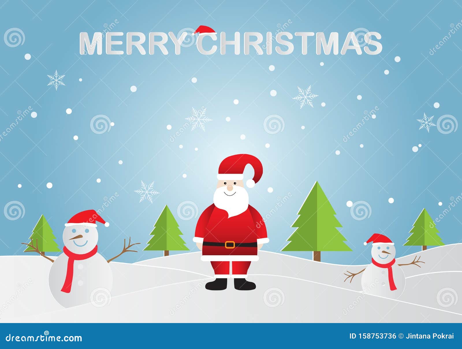 Arte De Papel De Feliz Papá Noel Con Muñeco De Nieve Y Reno En El Bosque De Nieve Con Texto MERRY NAVIDAD. Ilustración Del Vect Stock de ilustración - Ilustración de bosque,
