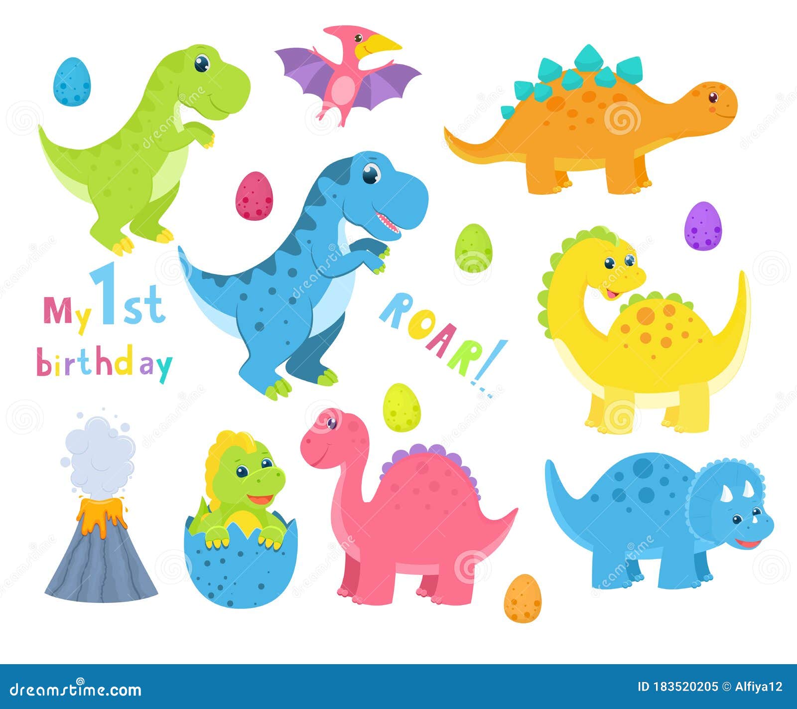 Arte De Video Con Lindos Dinosaurios Vectoriales De Dibujos Animados Para  Niños Ilustración del Vector - Ilustración de conjunto, fondo: 183520205