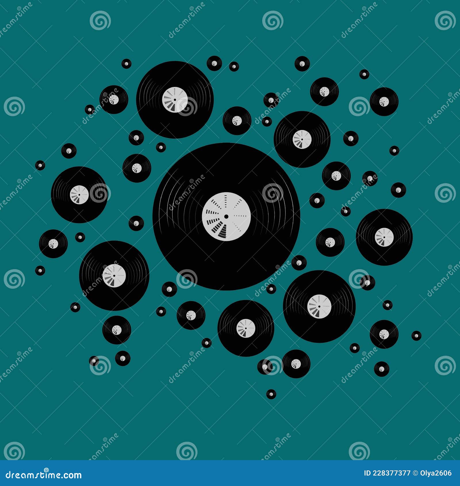 Arte Di Dischi in Vinile in Modo Caotico Su Uno Sfondo Di Onda Del Mare  Azzurro Sfondo Musicale Retro Illustrazione Dello Sfondo D Illustrazione di  Stock - Illustrazione di nero, disco: 228377377