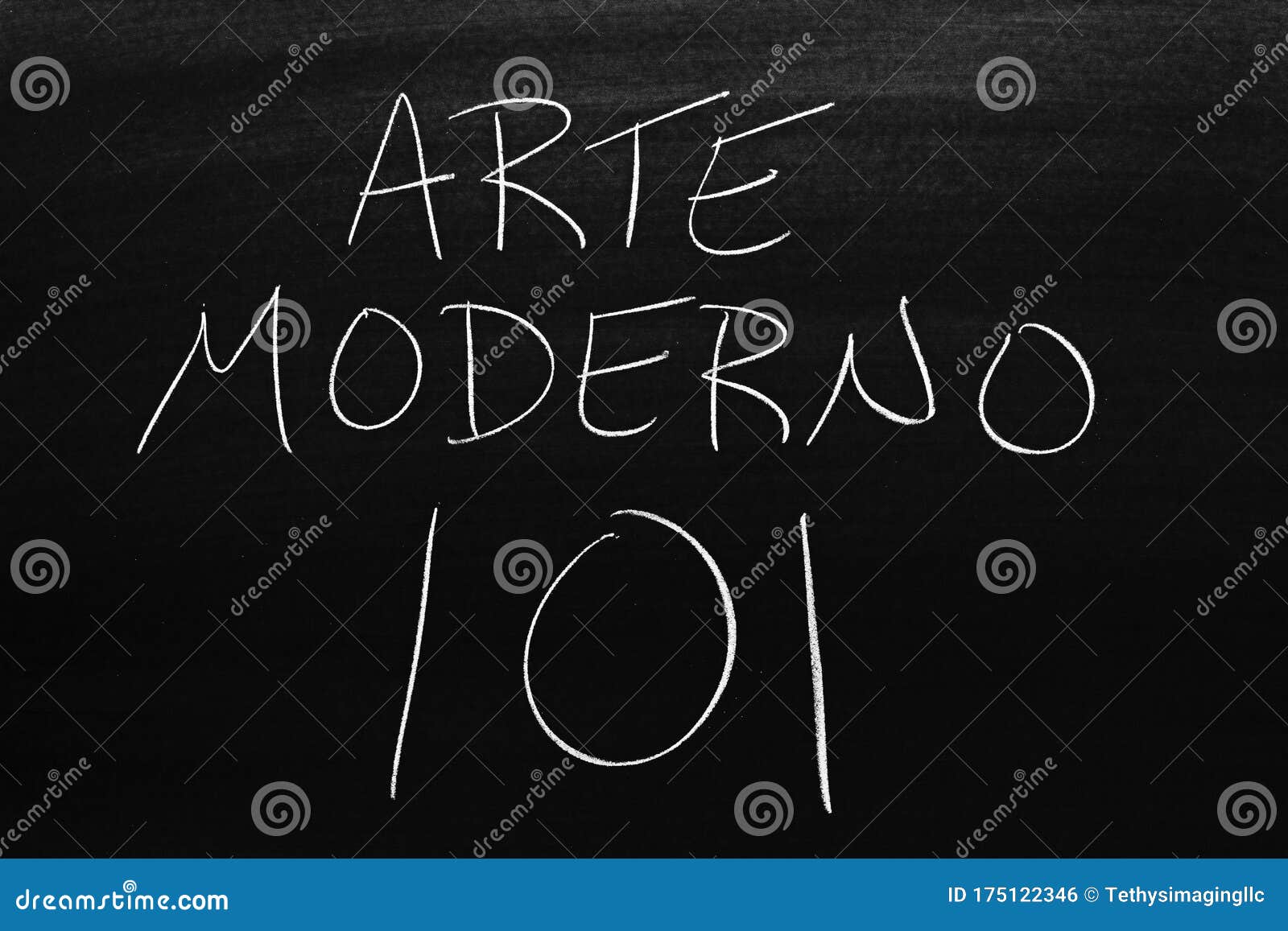 arte moderno 101 on a blackboard.  translation: modern art 101