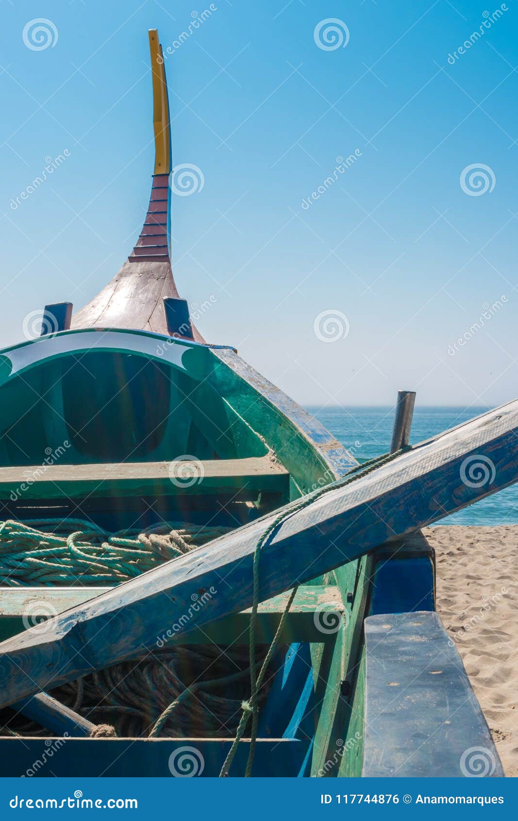 arte xavega typical portuguese old fishing boat on the beach in