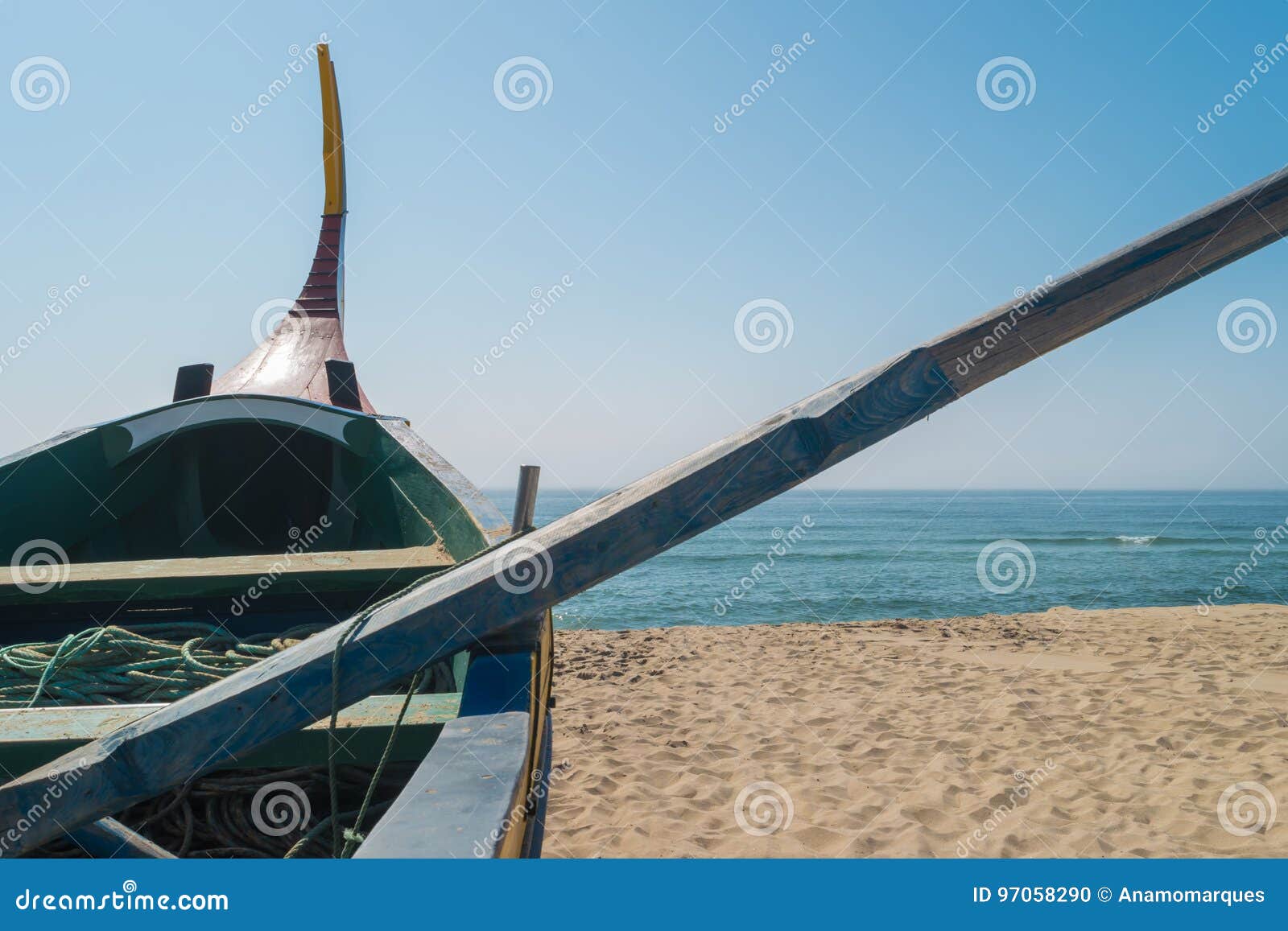 arte xavega typical portuguese old fishing boat on the beach in