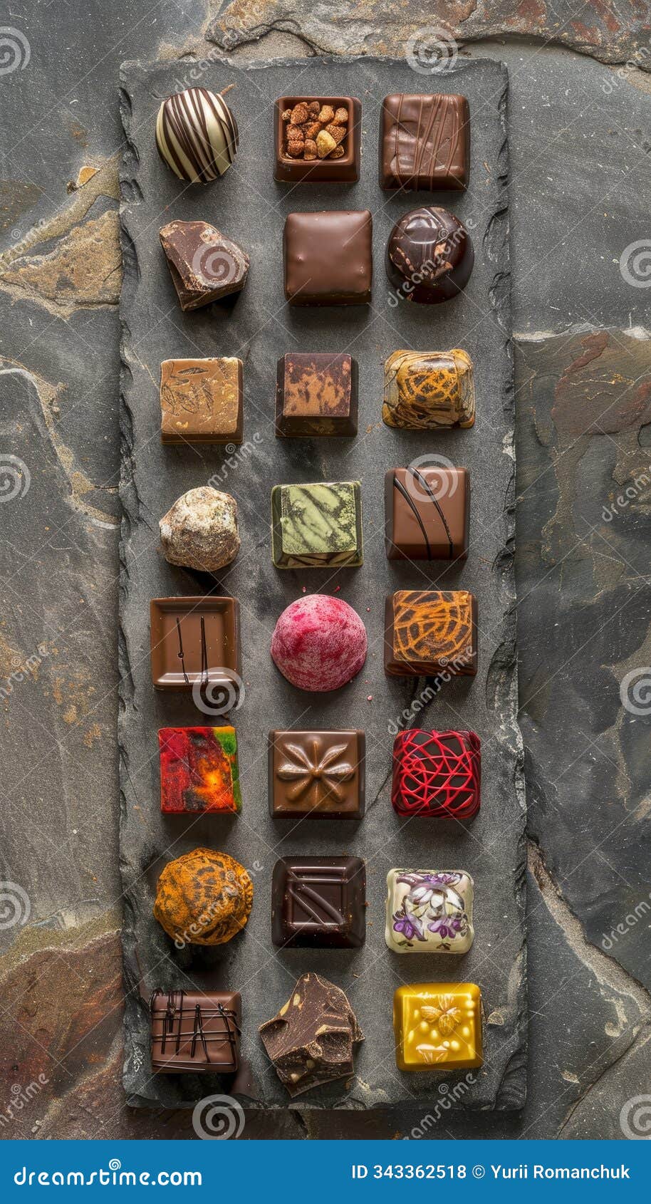 artful display of chocolate pralines in top down view showcasing exquisite  and texture