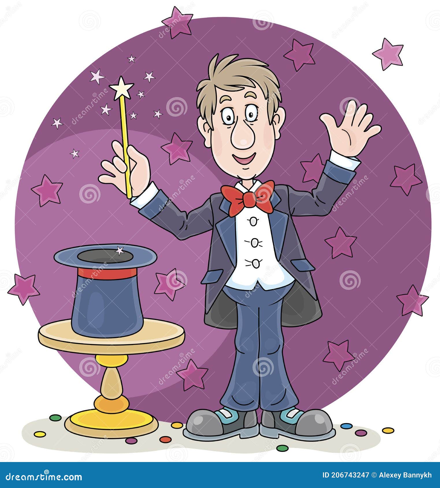 circus magician with a magic wand and a hat