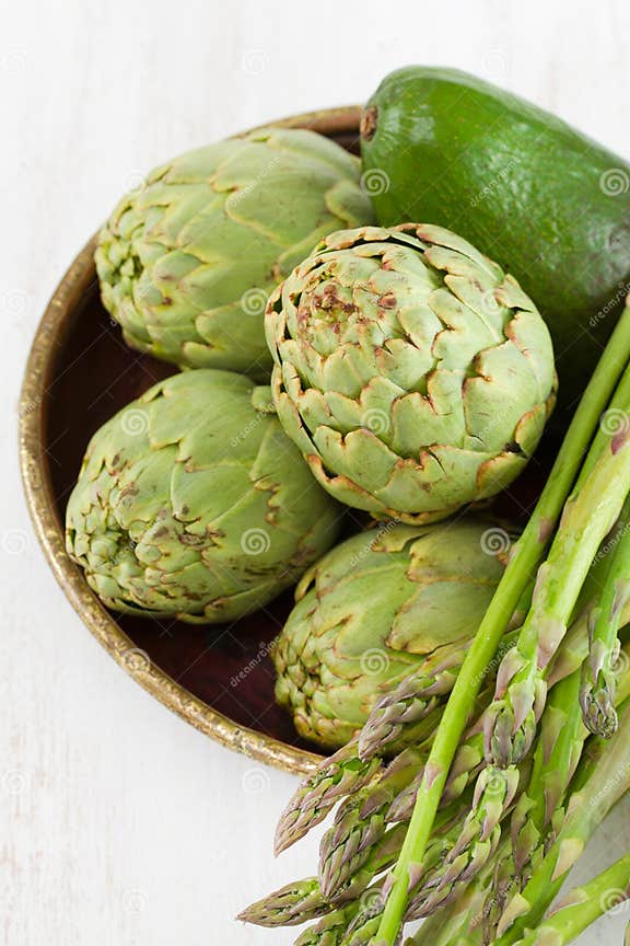 Artichoke with asparagus stock image. Image of green 31096099