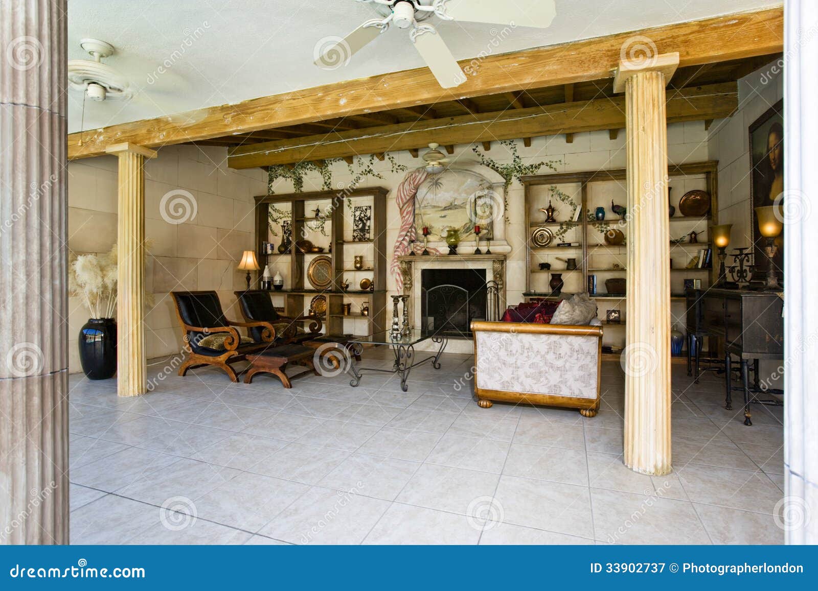 Artifacts Displayed on Shelves in Living Room Stock Image Image of