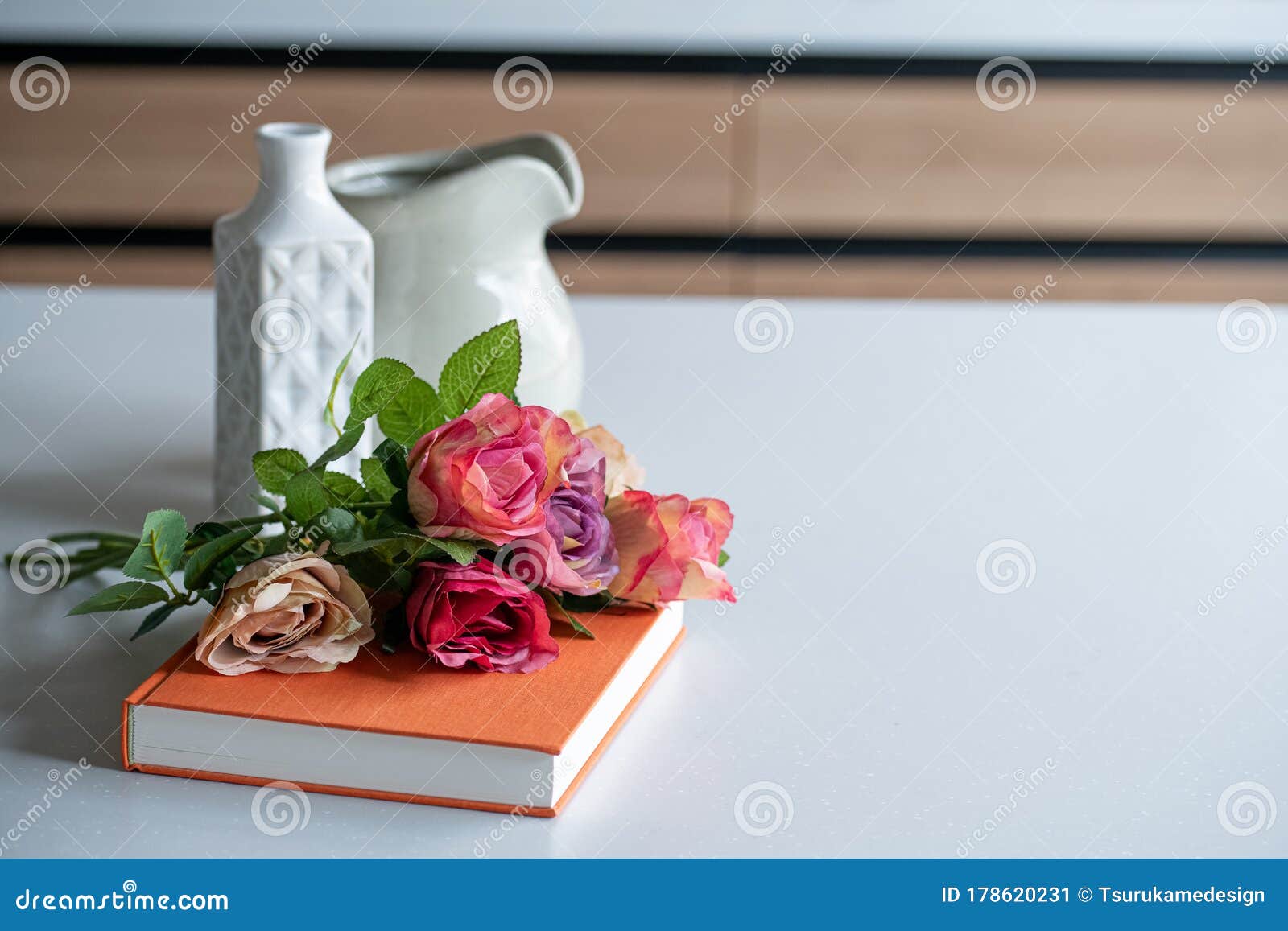 Artificial Antique Roses on Kitchen Table. Stock Image Image of bunch