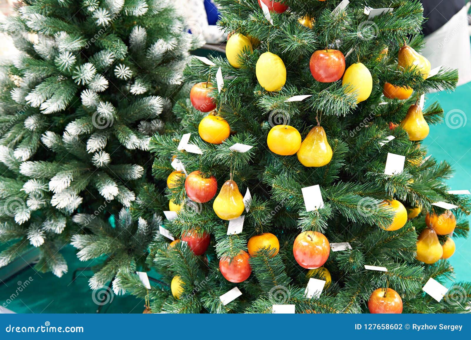 Artificial Apples and Pears on Christmas Tree Stock Photo Image of vintage, diet 127658602