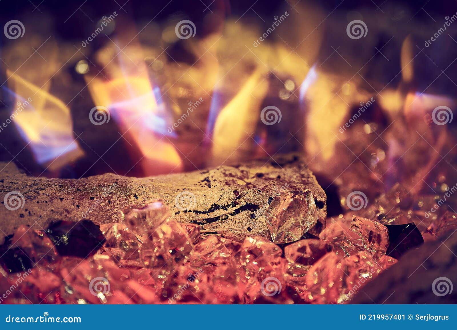 Artificial Fireplace. Crystals in the Fireplace Stock Image Image of