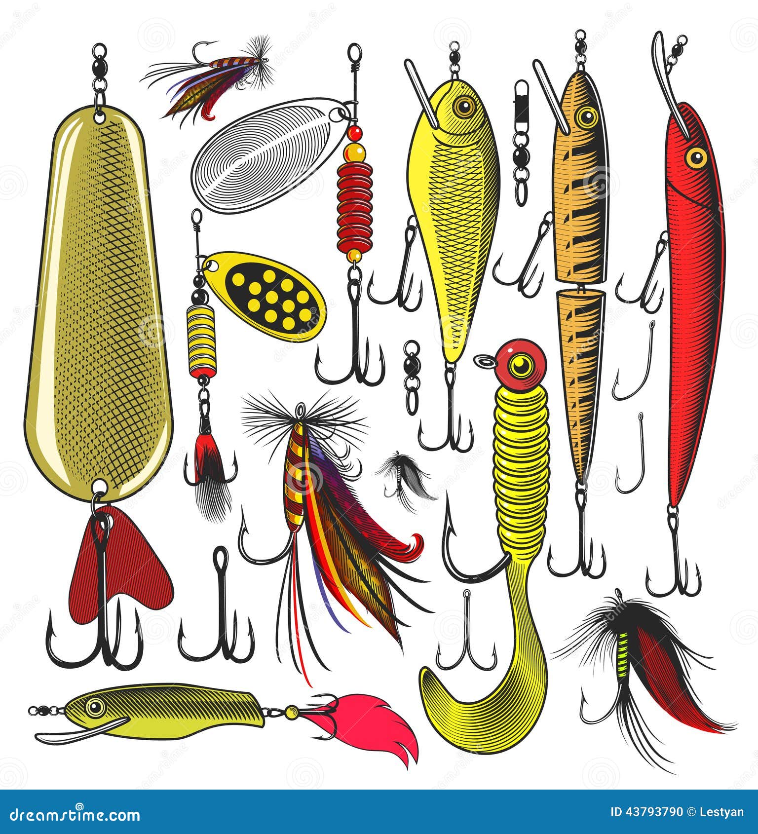 Artificial fishing lures stock illustration. Illustration of minnow