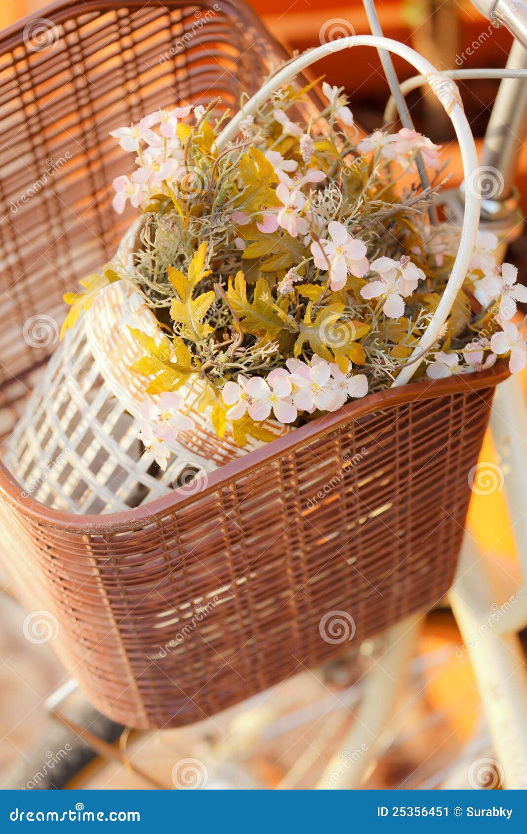 Artificial Flower in Bicycle Basket Stock Image Image of basket, rust