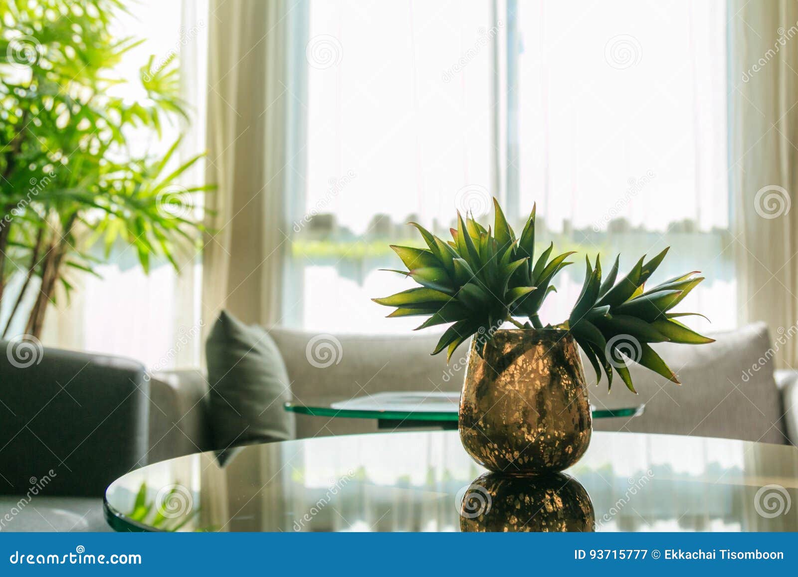 Artificial Flowers in a Vase on a Table in the Living Room Stock Image