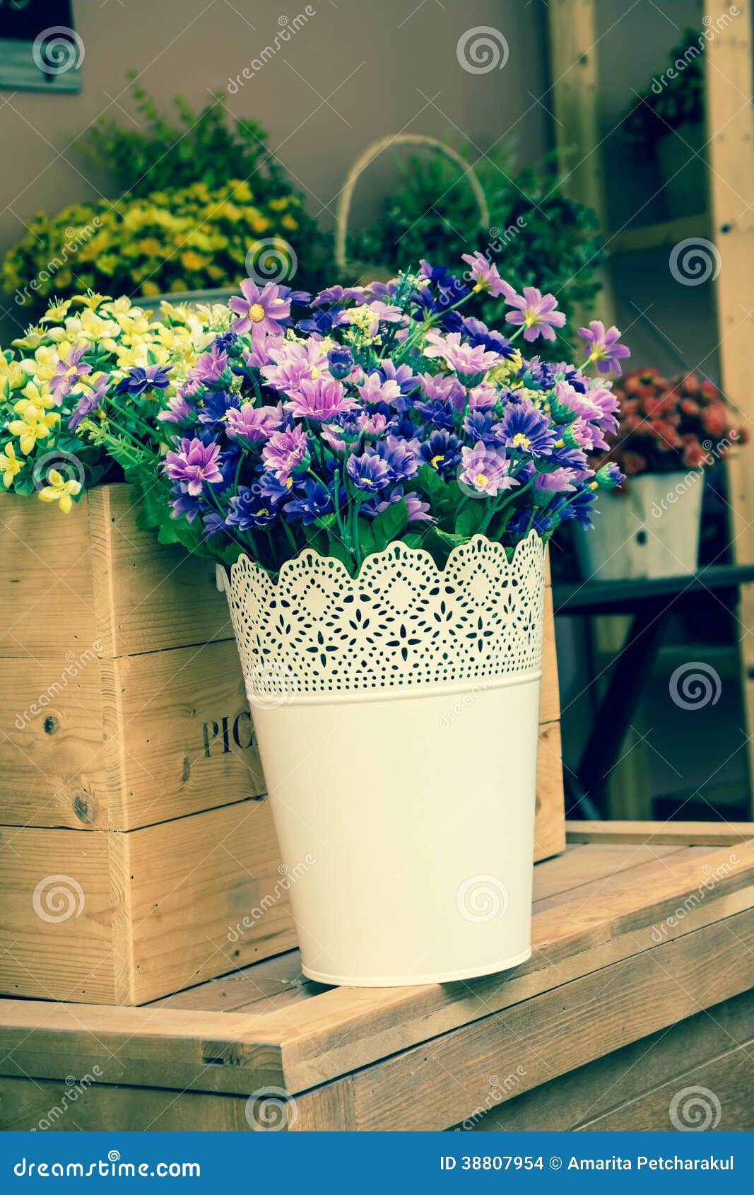 Artificial Flowers in Vase, Vintage Style Stock Photo Image of pink
