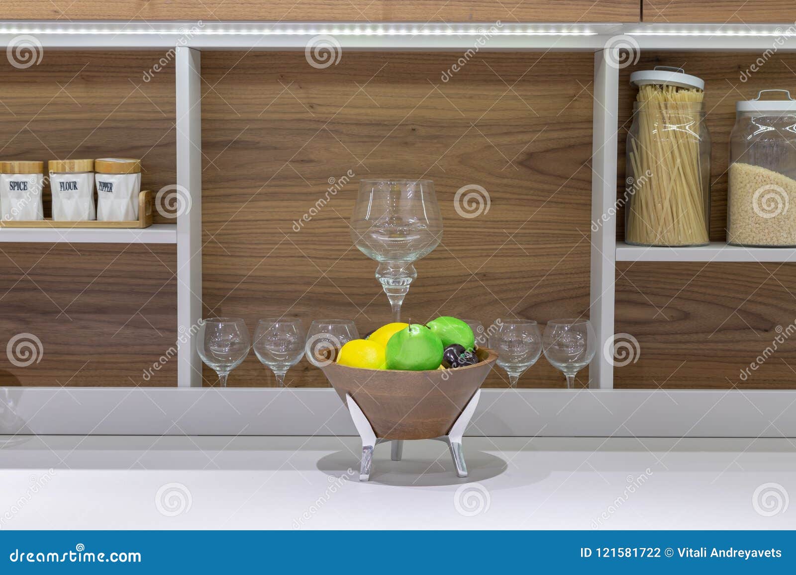 Artificial Fruit on the Kitchen Table, New Design. Stock Photo Image